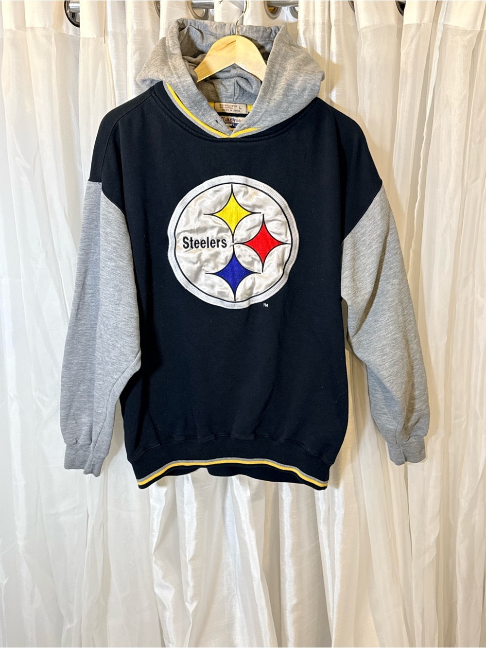 STARTER Men’s Crewneck Sweater - Black with Grey Sleeves and Multicolor Logo